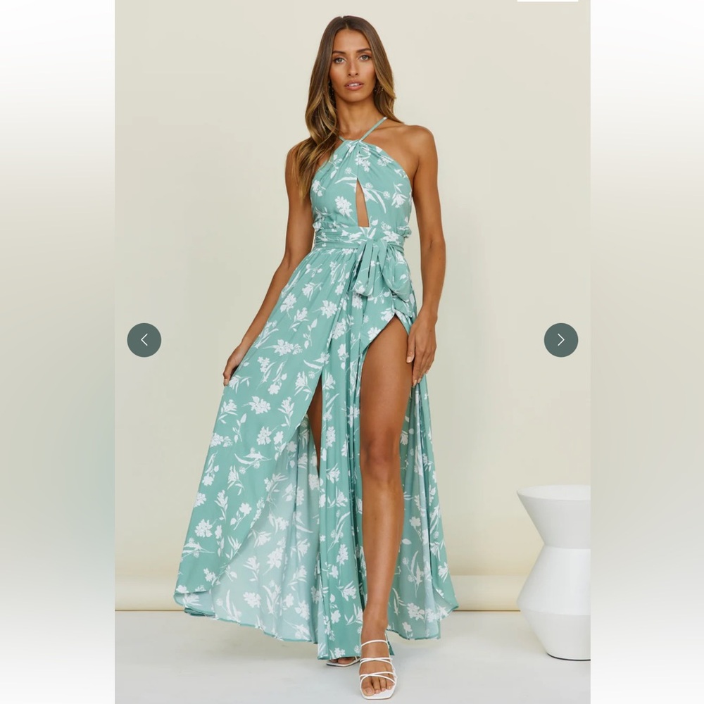 Floral Halter Maxi Dress in Mint Green